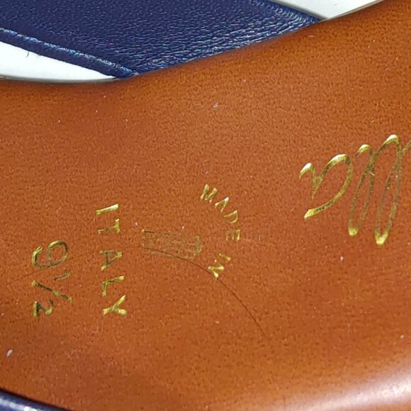 Toscanella Leather Embellished Leather Thong Fringed Sandals Sz 9 1/2 Navy Blue - Picture 4 of 8